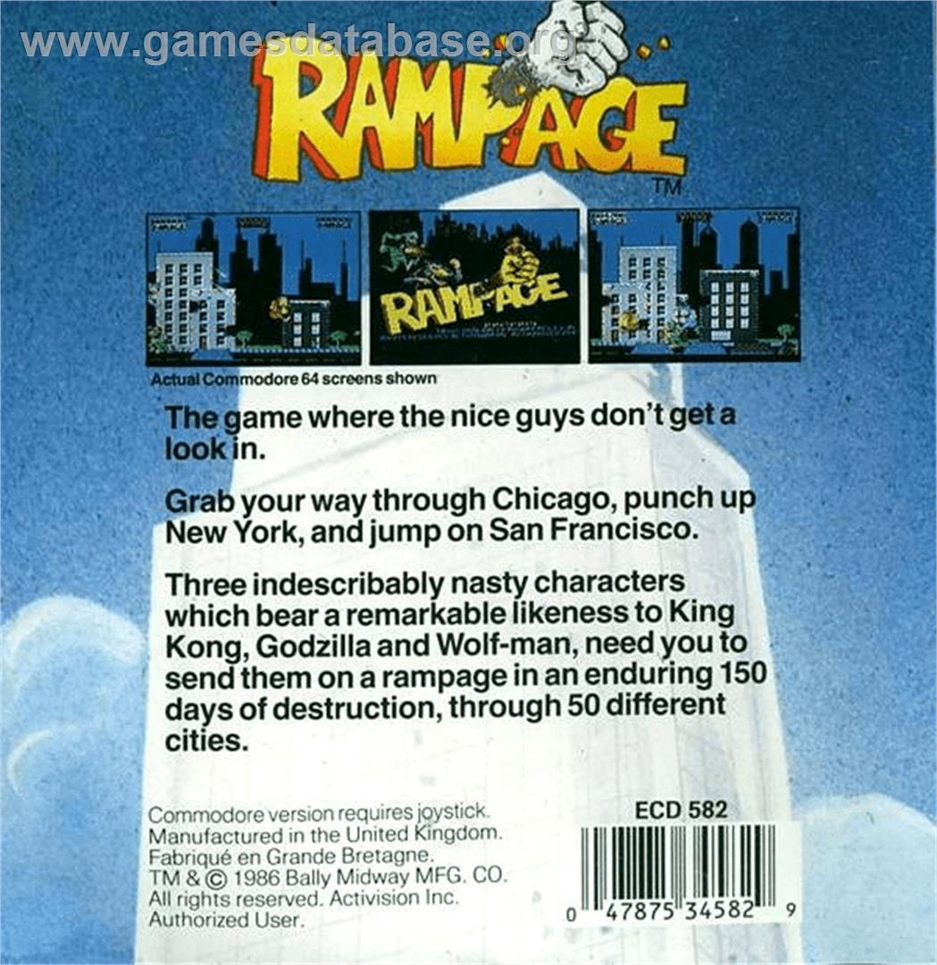 Rampage - Atari 8-bit - Artwork - Box Back