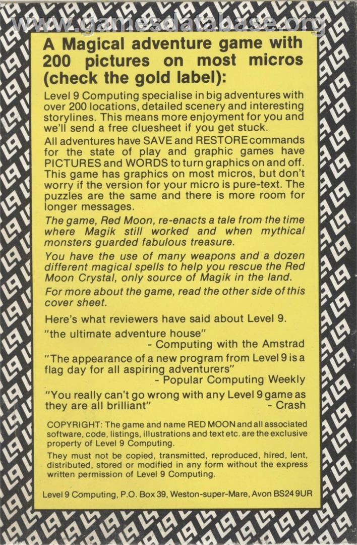 Red Moon - Atari 8-bit - Artwork - Box Back