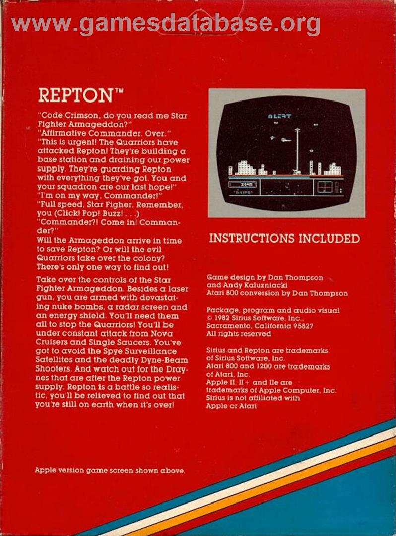 Repton - Atari 8-bit - Artwork - Box Back