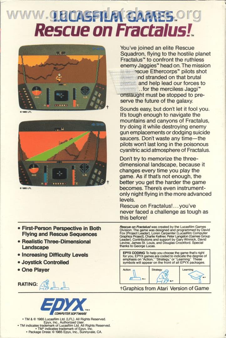 Rescue On Fractalus! - Atari 8-bit - Artwork - Box Back