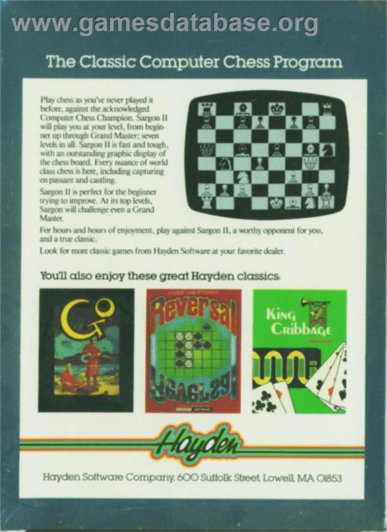Sargon 2 - Atari 8-bit - Artwork - Box Back