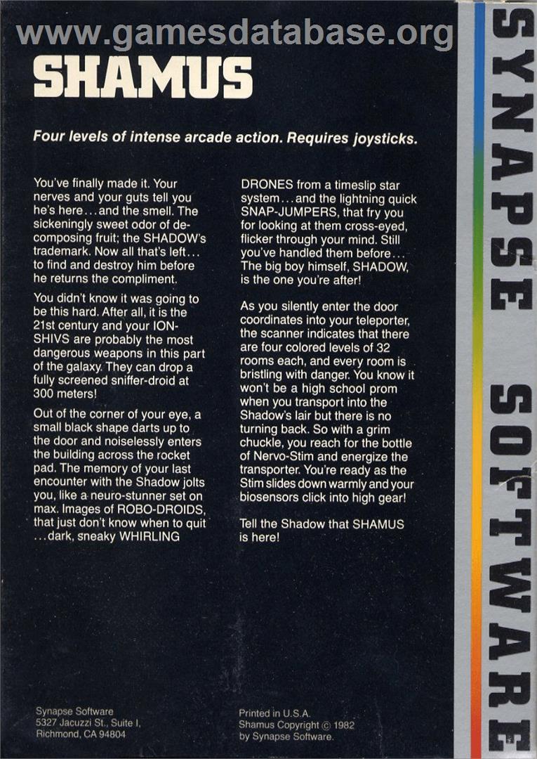 Shamus - Atari 8-bit - Artwork - Box Back