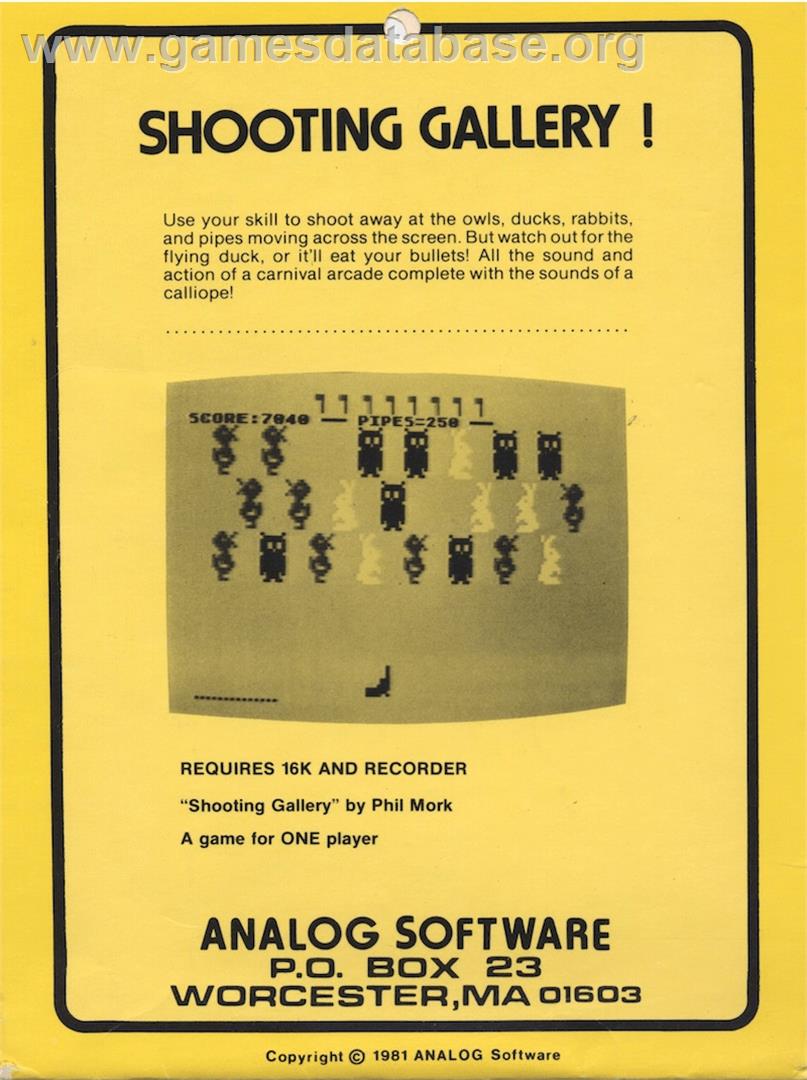 Shooting Gallery - Atari 8-bit - Artwork - Box Back