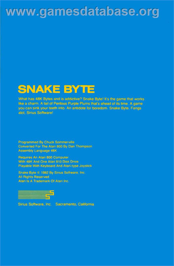 Snake Byte - Atari 8-bit - Artwork - Box Back