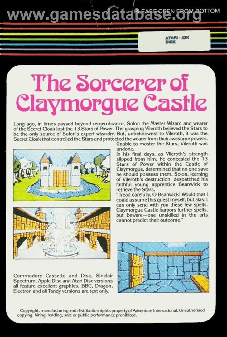 Sorcerer Of Claymorgue Castle - Atari 8-bit - Artwork - Box Back