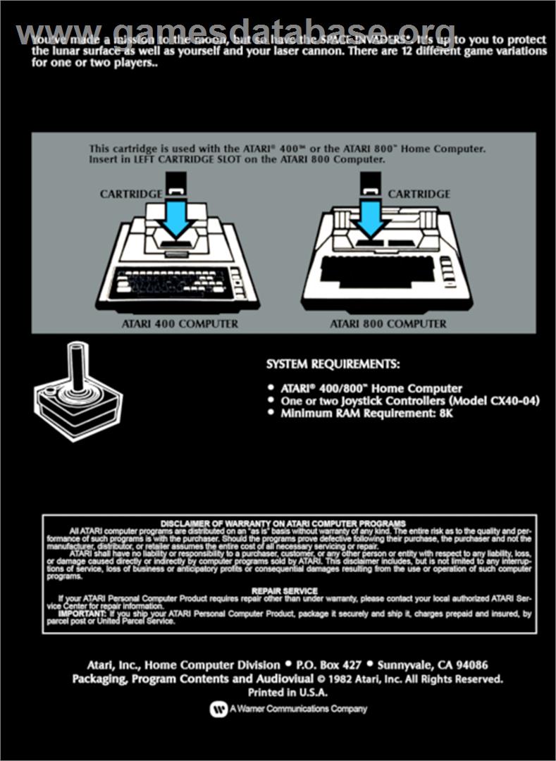 Space Invaders - Atari 8-bit - Artwork - Box Back