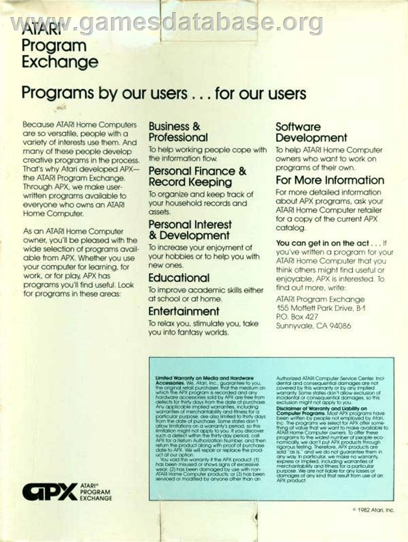 Space Trek - Atari 8-bit - Artwork - Box Back