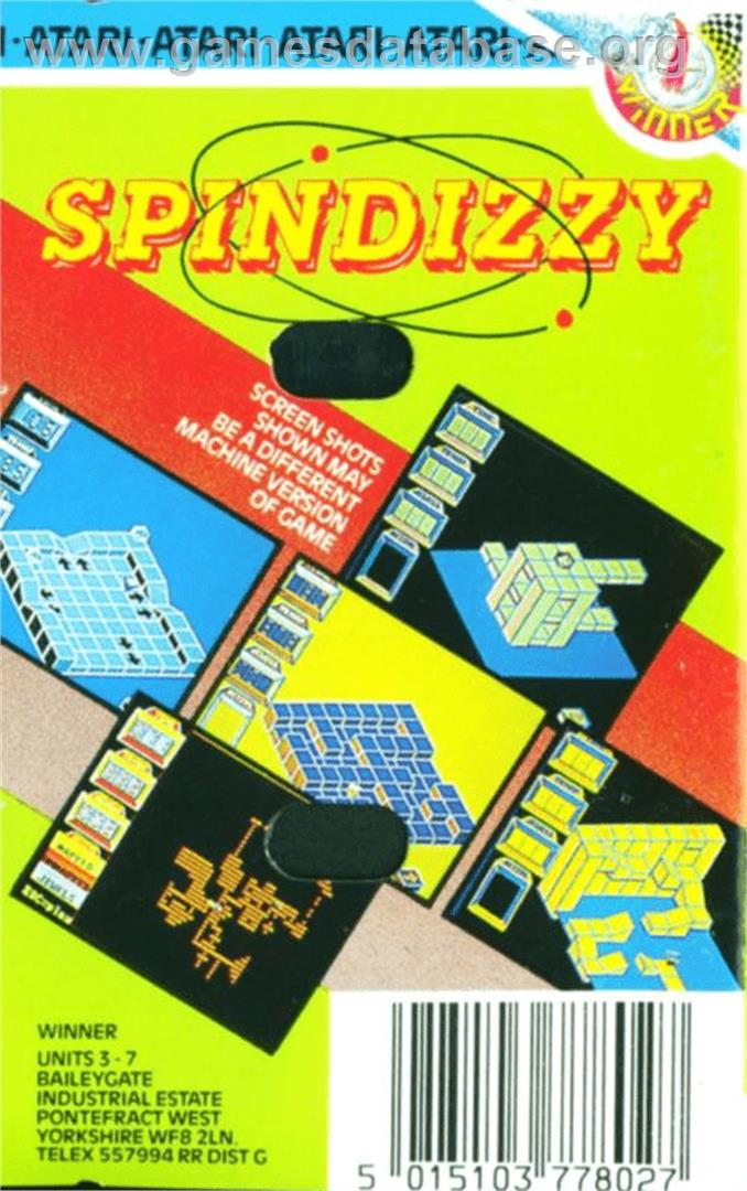 Spindizzy - Atari 8-bit - Artwork - Box Back