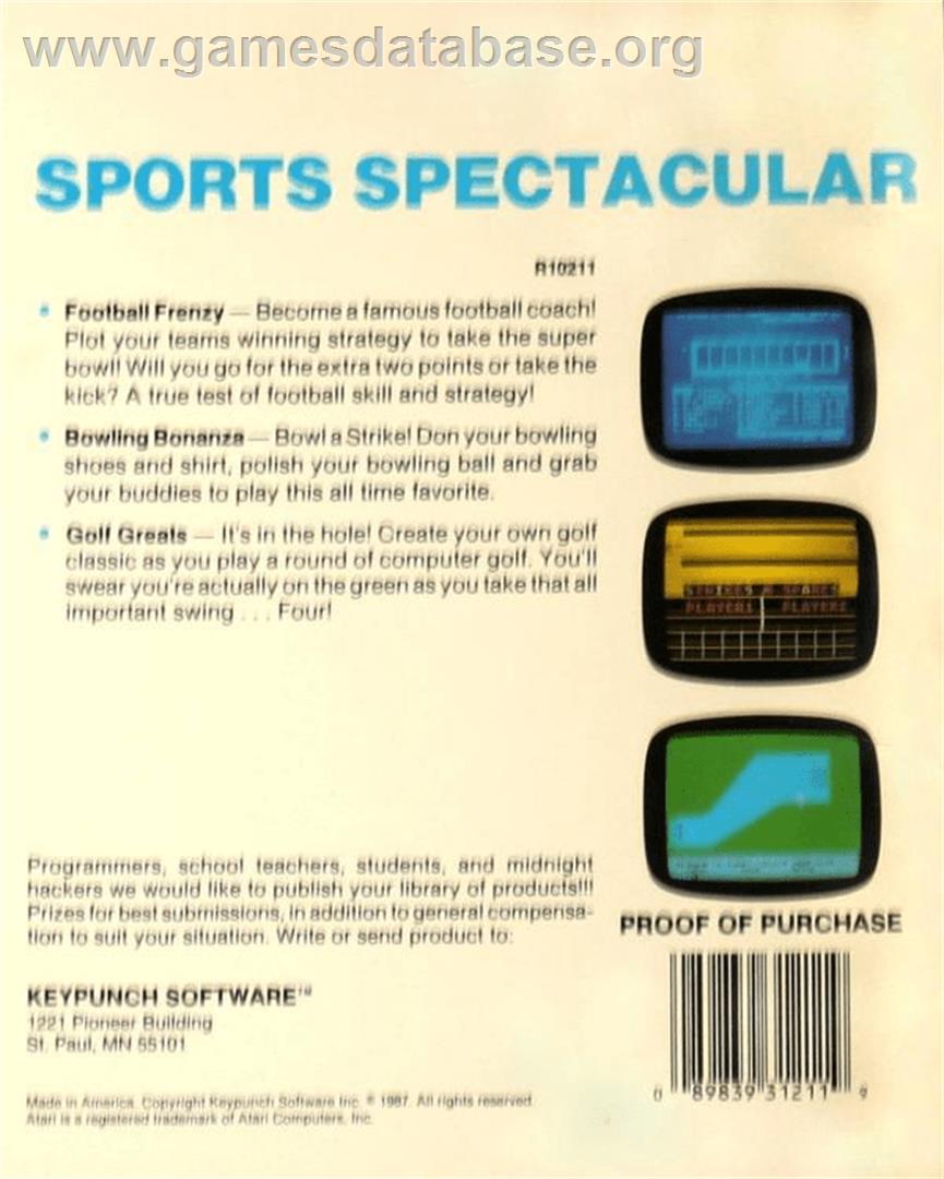 Sports Spectacular - Atari 8-bit - Artwork - Box Back