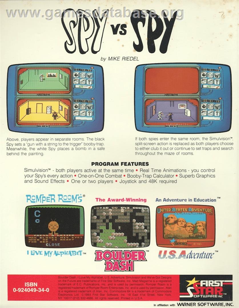 Spy vs. Spy - Atari 8-bit - Artwork - Box Back