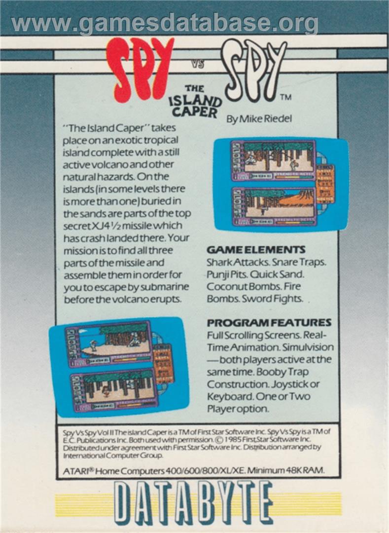 Spy vs. Spy II: The Island Caper - Atari 8-bit - Artwork - Box Back