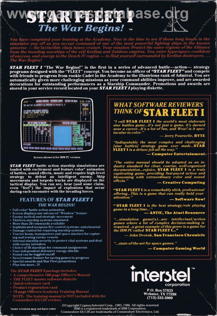 Star Fleet I: The War Begins - Atari 8-bit - Artwork - Box Back
