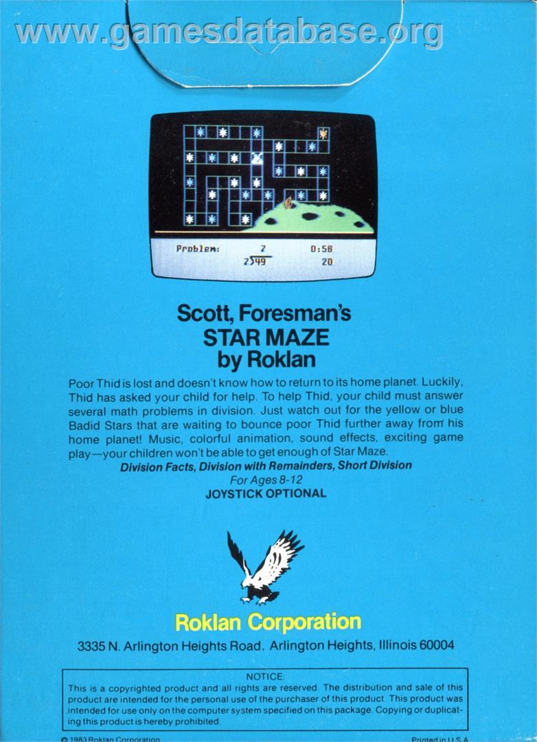 Star Maze - Atari 8-bit - Artwork - Box Back