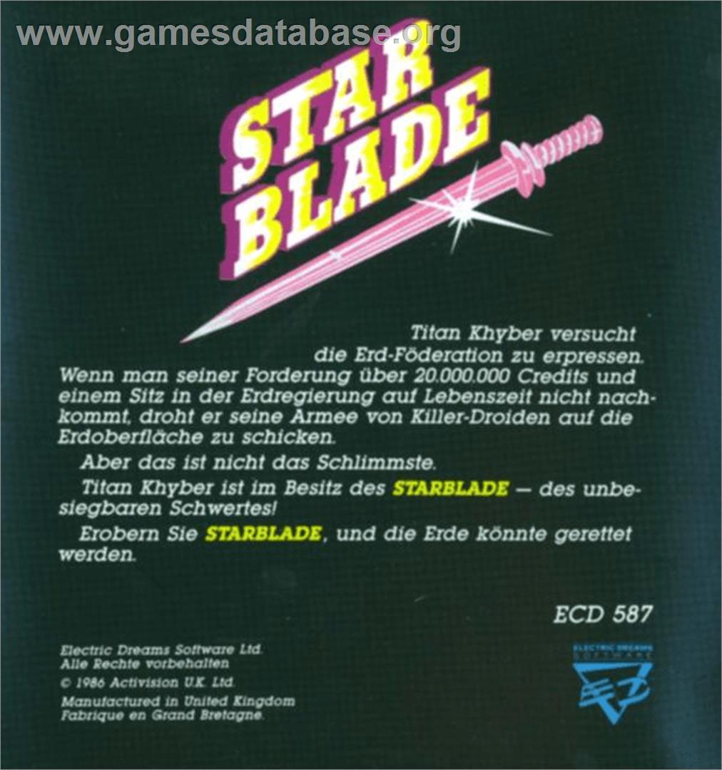 Starblade - Atari 8-bit - Artwork - Box Back
