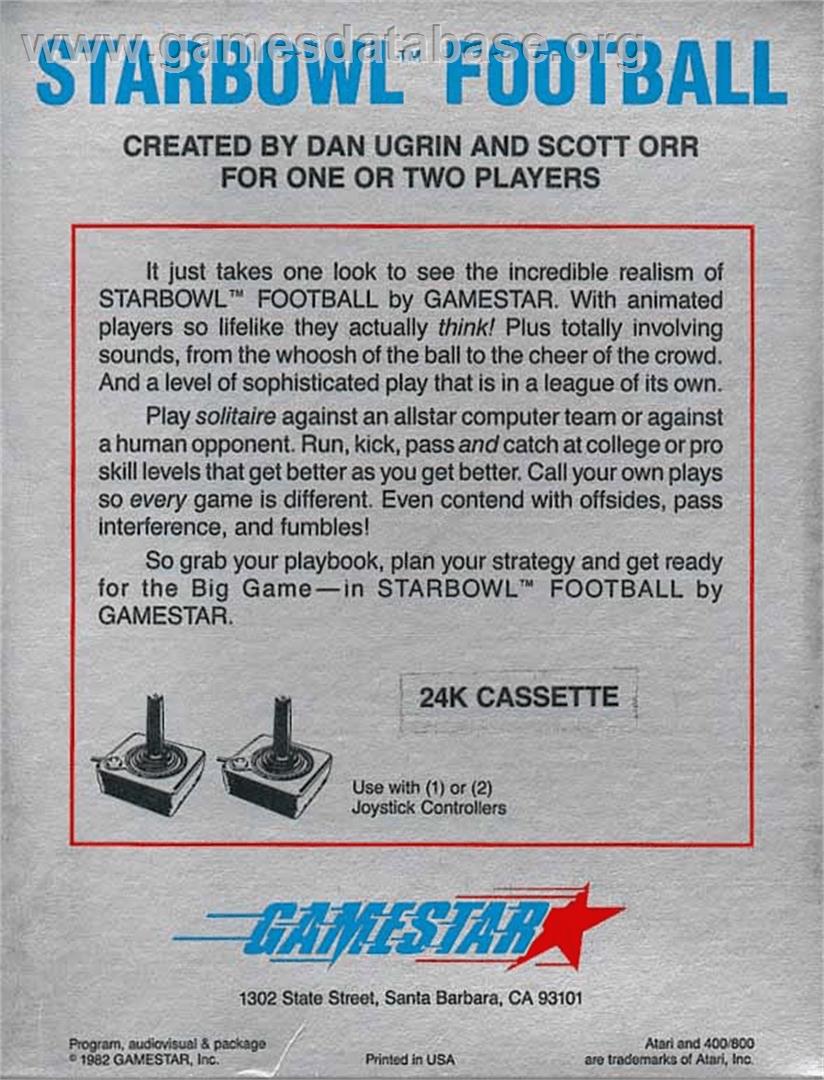 Starbowl Football - Atari 8-bit - Artwork - Box Back