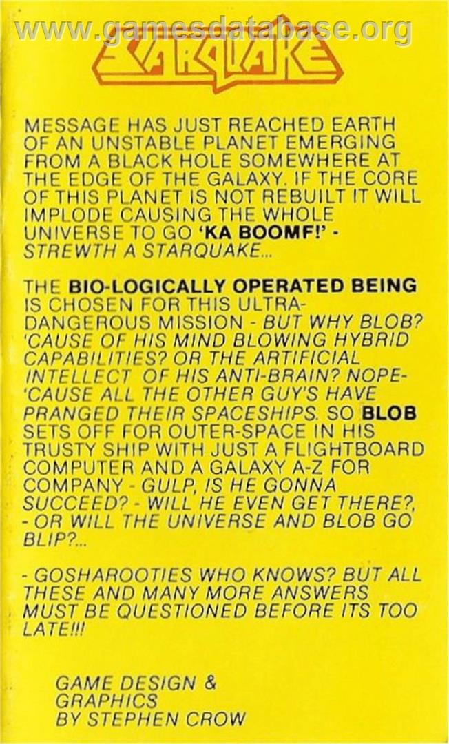 Starquake - Atari 8-bit - Artwork - Box Back