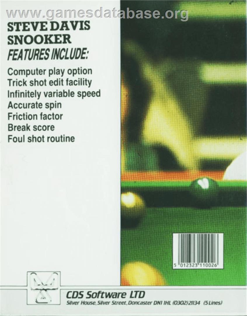 Steve Davis Snooker - Atari 8-bit - Artwork - Box Back