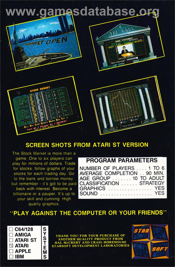 Stock Market - The Game - Atari 8-bit - Artwork - Box Back