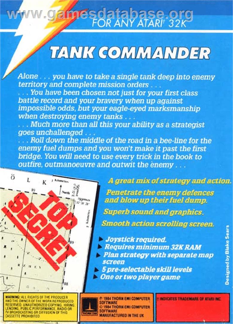 Tank Commander - Atari 8-bit - Artwork - Box Back