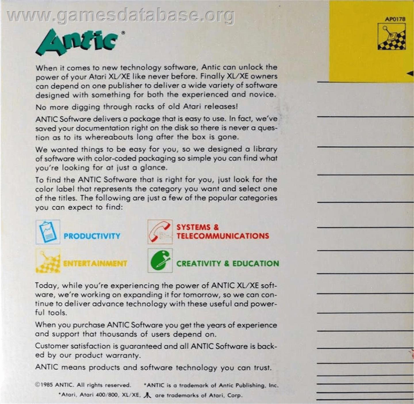 Taxicab Hill - Atari 8-bit - Artwork - Box Back
