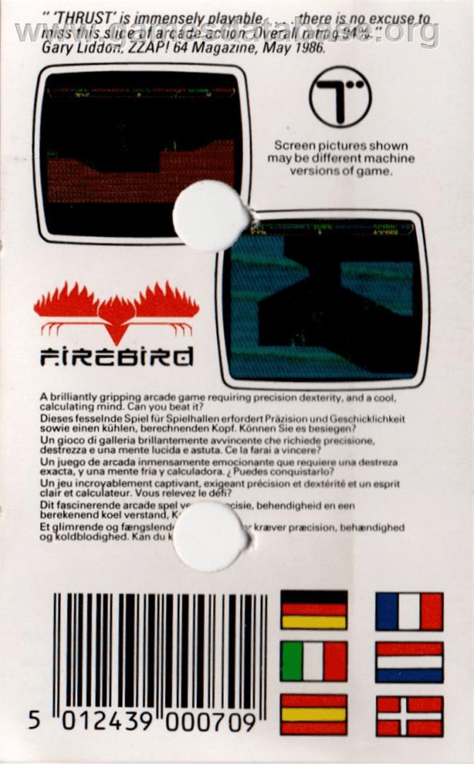 Thrust - Atari 8-bit - Artwork - Box Back