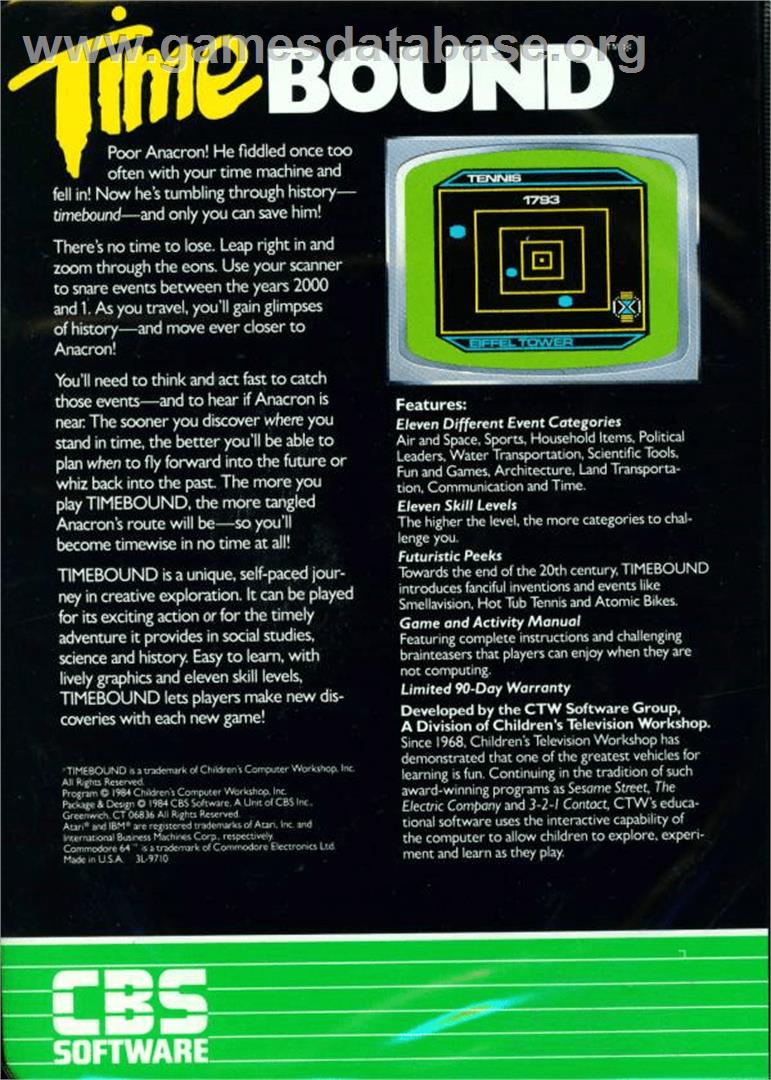 Timebound - Atari 8-bit - Artwork - Box Back