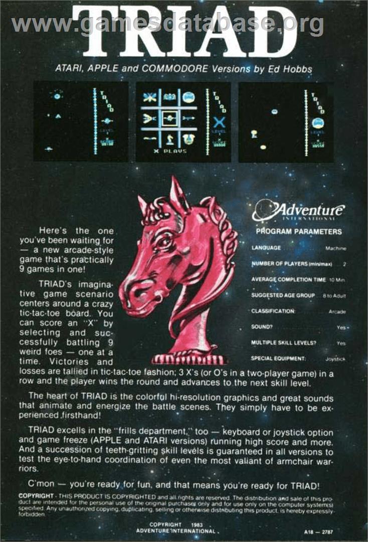 Triad - Atari 8-bit - Artwork - Box Back