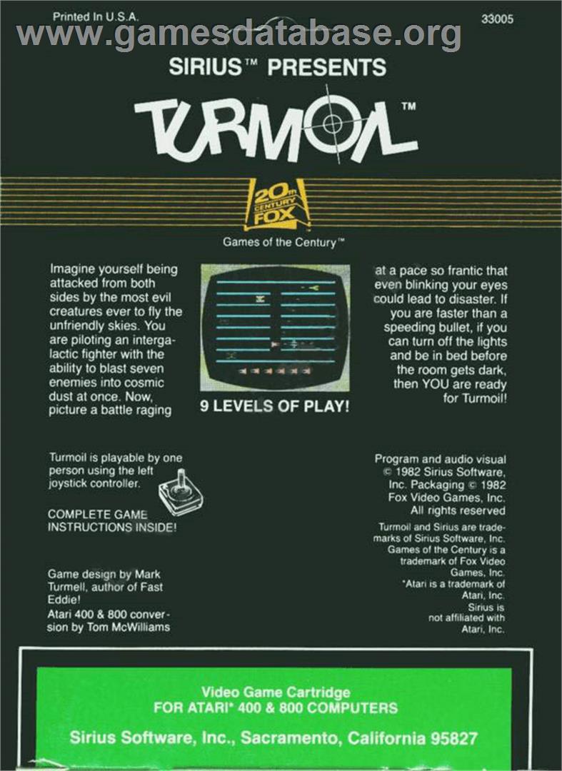 Turmoil - Atari 8-bit - Artwork - Box Back