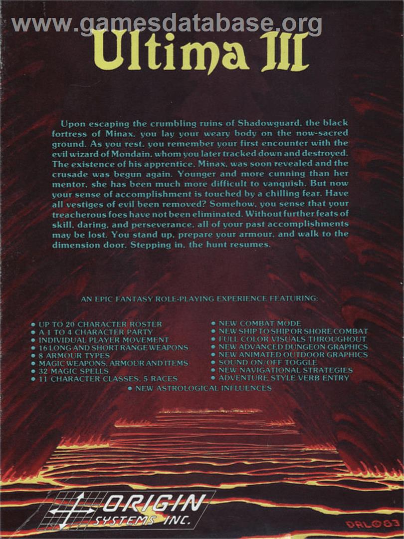 Ultima 3 - Exodus - Atari 8-bit - Artwork - Box Back