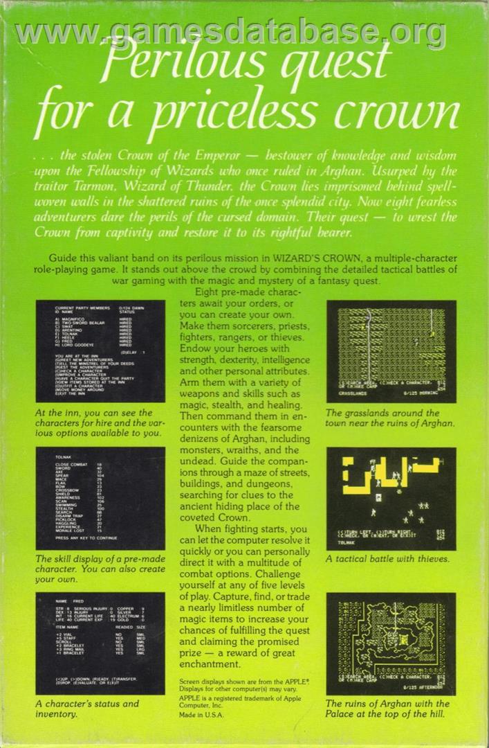 Wizard's Crown - Atari 8-bit - Artwork - Box Back