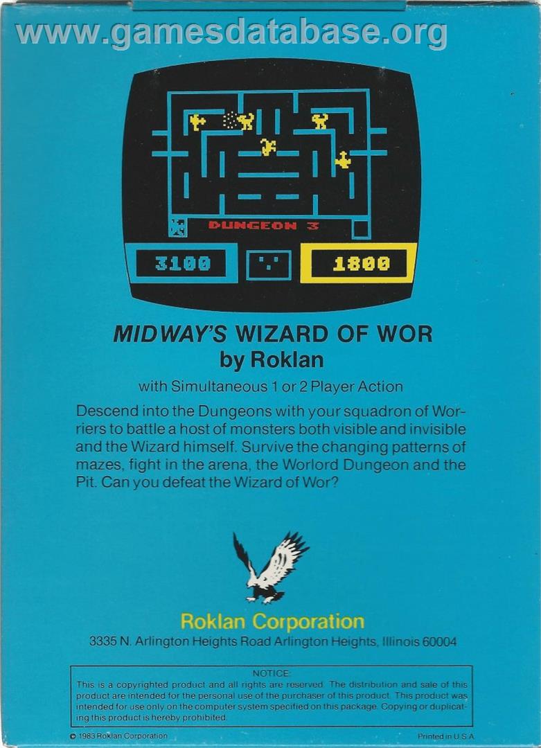 Wizard of Wor - Atari 8-bit - Artwork - Box Back