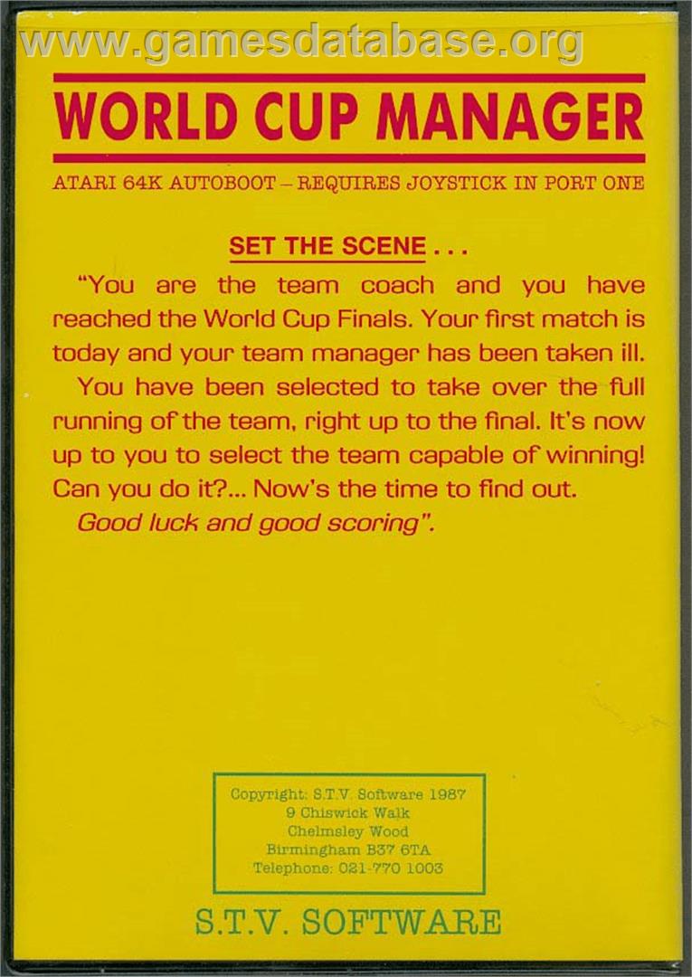 World Cup Manager - Atari 8-bit - Artwork - Box Back