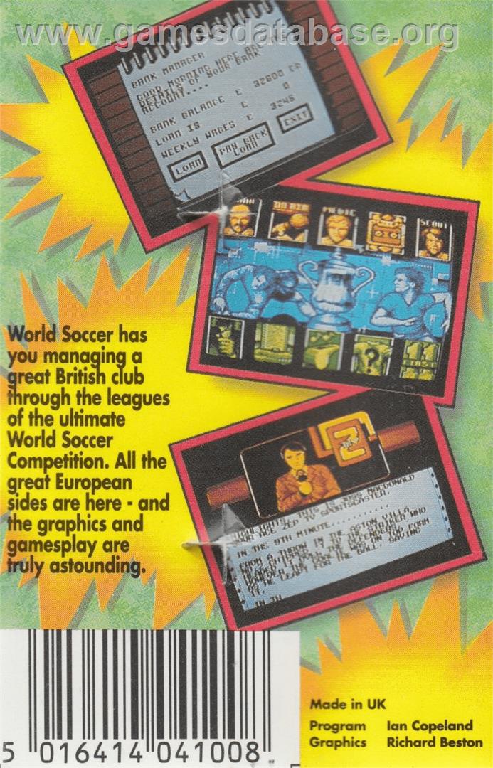 World Soccer - Atari 8-bit - Artwork - Box Back