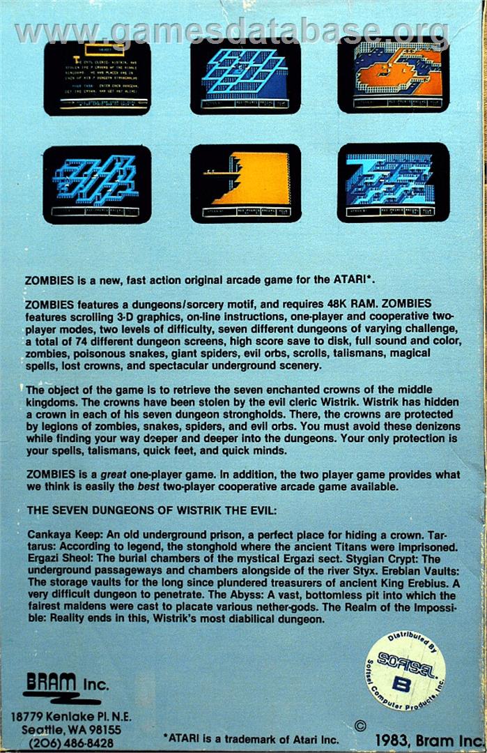 Zombies - Atari 8-bit - Artwork - Box Back