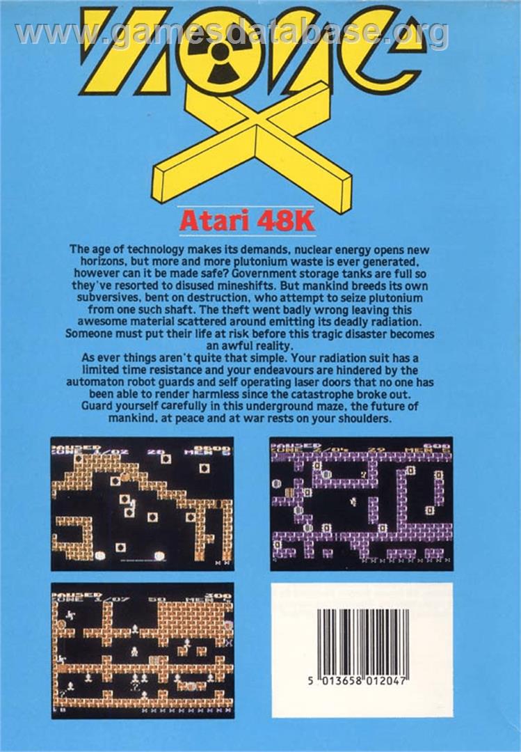 Zone X - Atari 8-bit - Artwork - Box Back