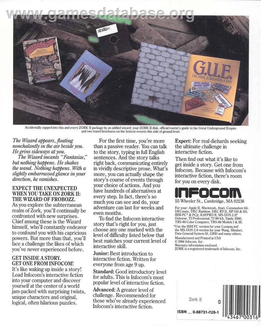 Zork II: The Wizard of Frobozz - Atari 8-bit - Artwork - Box Back