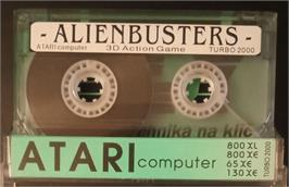 Cartridge artwork for Alienbusters on the Atari 8-bit.