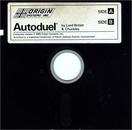 Cartridge artwork for AutoDuel on the Atari 8-bit.
