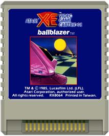Cartridge artwork for Ballblazer on the Atari 8-bit.