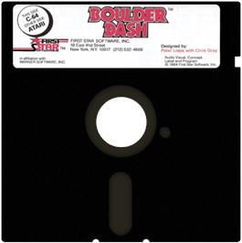 Cartridge artwork for Boulder Dash on the Atari 8-bit.