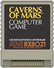 Cartridge artwork for Caverns Of Mars on the Atari 8-bit.