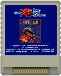 Cartridge artwork for Choplifter! on the Atari 8-bit.