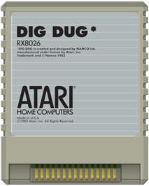 Cartridge artwork for Dig Dug on the Atari 8-bit.