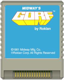 Cartridge artwork for Gorf on the Atari 8-bit.
