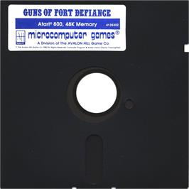 Cartridge artwork for Guns of Fort Defiance on the Atari 8-bit.