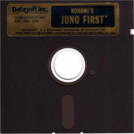 Cartridge artwork for Juno First on the Atari 8-bit.