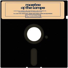 Cartridge artwork for Master of the Lamps on the Atari 8-bit.