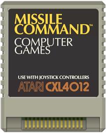 Cartridge artwork for Missile Command on the Atari 8-bit.