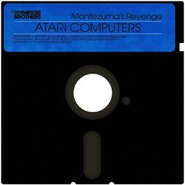 Cartridge artwork for Montezuma's Revenge on the Atari 8-bit.