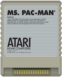 Cartridge artwork for Ms. Pac-man on the Atari 8-bit.